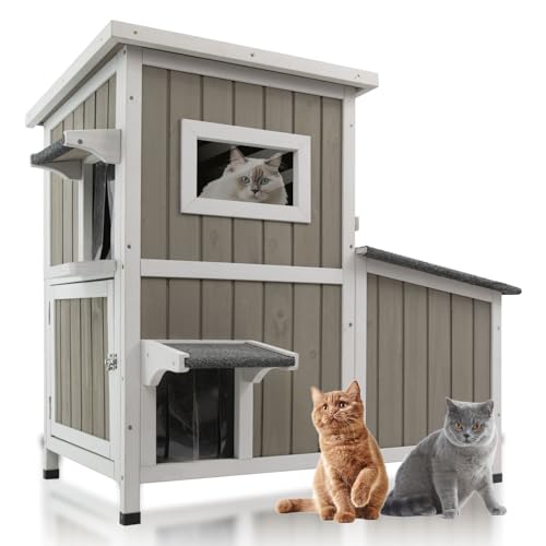 Magazoopet Outdoor Katzenhaus Wetterfestes Katzenhaus Zweistöckige Holzkitty-Häuser mit 3 Fluchttüren Außen Großer Wildkatzen-Unterstand für mehrere Katzen mit wasserdichtem Dach und einfacher Montage Magazoopet Outdoor Katzenhaus Wetterfestes Katzenhaus Zweistöckige Holzkitty-Häuser mit 3 Fluchttüren Außen Großer Wildkatzen-Unterstand für mehrere Katzen mit wasserdichtem Dach und einfacher Montage von Magazoopet