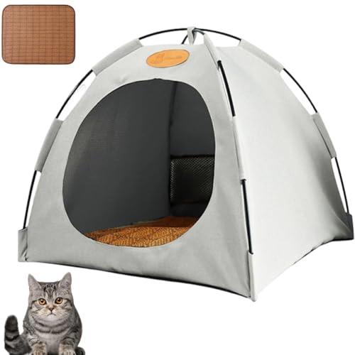 Katzen Kühlzelt, Faltbares Katzenzelt –Hundehütte, Tragbares Haustierzelt, Atmungsaktiv, Waschbar, Für Drinnen Und Draußen (Grau, L-48 * 48 * 42CM) von Maghrozi