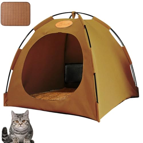 Katzen Kühlzelt, Faltbares Katzenzelt –Hundehütte, Tragbares Haustierzelt, Atmungsaktiv, Waschbar, Für Drinnen Und Draußen (Kaffee, L-48 * 48 * 42CM) von Maghrozi