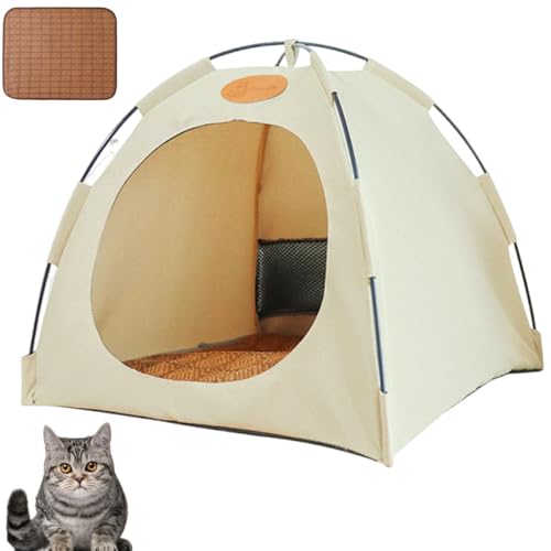 Katzen Kühlzelt, Faltbares Katzenzelt –Hundehütte, Tragbares Haustierzelt, Atmungsaktiv, Waschbar, Für Drinnen Und Draußen (Weiß, L-48 * 48 * 42CM) von Maghrozi