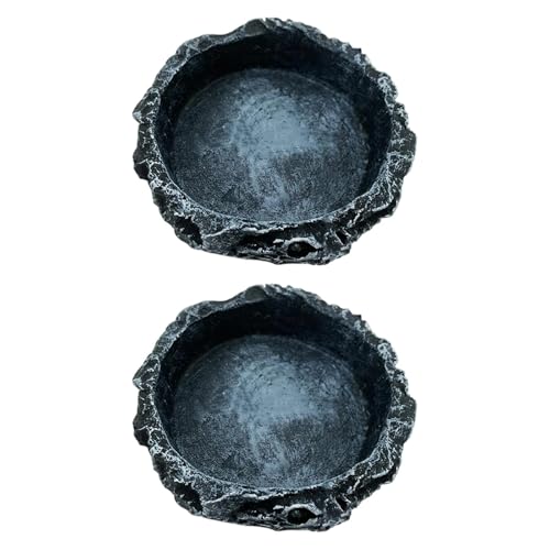 MagiDeal 2X Reptilienwassergerichte Lebensmittelschalen Trinken Tabletts flaches Harz Terraium Schalen Futtermittel für Gecko Turtle Amphibian Horned Frosch, Runden von MagiDeal