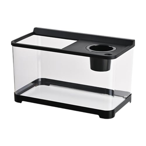 MagiDeal Betta Fischtank Mini Fischtank 34x21x20 cm Transparent Amphibien Fütterungsbox Fischschüssel Reptilien Terrarium für Schildkrötenfroschfisch, Schwarz von MagiDeal