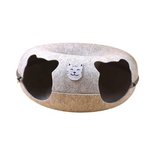 MagiDeal Donut-Katzenbett, Katzenhöhlennest-Versteck mit 2 Löchern, Katzenspieltunnel aus Filz innen, Katzentunnelbett für Hauskatzen von MagiDeal
