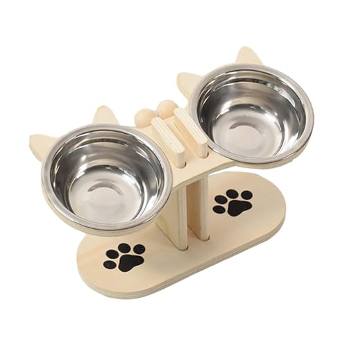 MagiDeal Erhöhte Katzennäpfe mit Ständer, Welpennapf, praktische Futterstation, Tierfutternäpfe, Futterspender für Futter und Wasser, kleine Hunde, Holz von MagiDeal