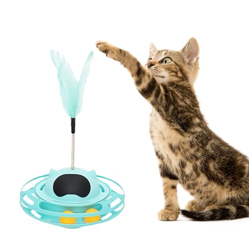 MagiDeal Feder-Katzenspielzeug, Katzen-Übungsspielzeug, um 360° drehbares Haustierzubehör für kleine, mittelgroße und große Zimmerkatzen, Blau von MagiDeal