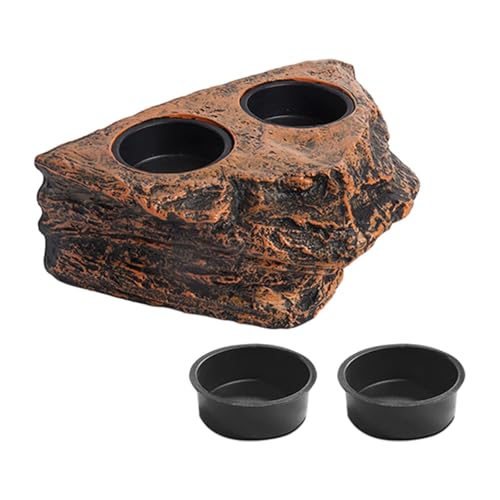 MagiDeal Hängende Fütterungsschale für Reptilien, Imitation Rock Design, Mehrzweck-Futterschale mit Wassernapf, Futterleiste für Amphibien, einfach zu, Doppelsteckplätze von MagiDeal