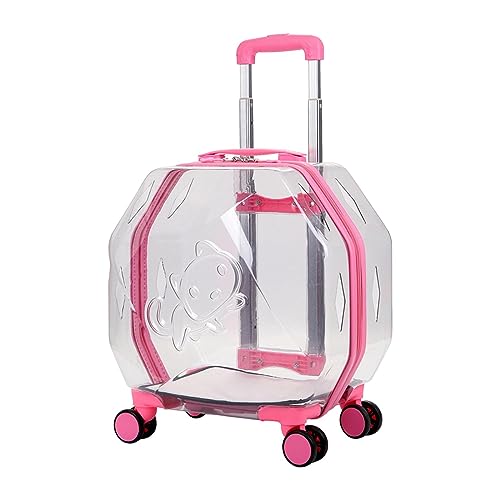 MagiDeal Haustier-Katzen-Trolley mit Rollen, tragbar, für kleine Hunde, Tragetasche, atmungsaktiver Hunde-Tragerucksack, Haustier-Tragerucksack für, Vollklares Rosa von MagiDeal