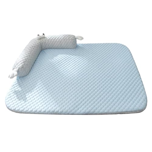 MagiDeal Hundekistenmatte, Zwingerbett, Bequeme Decke, rutschfeste Unterseite, waschbar, selbstkühlendes Pad, Haustier-Isomatte für Sofa, Rasen, Schlafzimmer, blau L von MagiDeal