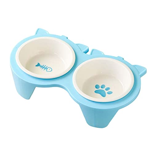 MagiDeal Katzenfutternäpfe Futternäpfe Abnehmbare Keramikschüssel Futterspender Haustierbedarf Futterspender Tränke Erhöhte geneigte Katzennäpfe Doppelte, Blau von MagiDeal