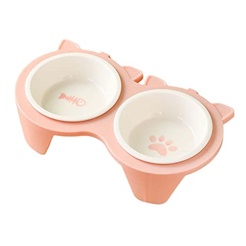 MagiDeal Katzenfutternäpfe Futternäpfe Abnehmbare Keramikschüssel Futterspender Haustierbedarf Futterspender Tränke Erhöhte geneigte Katzennäpfe Doppelte, ROSA von MagiDeal