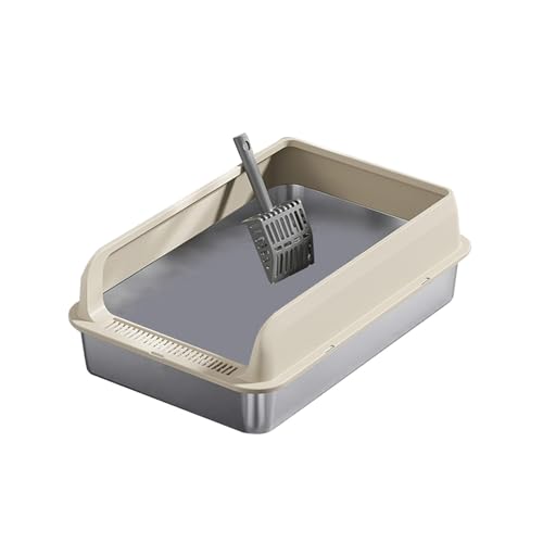 MagiDeal Katzenstreu, halbgeschlossen, mit hohen Seiten, Heimtierbedarf, Spritzschutz, Katzensandbecken von oben, Katzenstreu, Katzentoilette, Khaki und M von MagiDeal