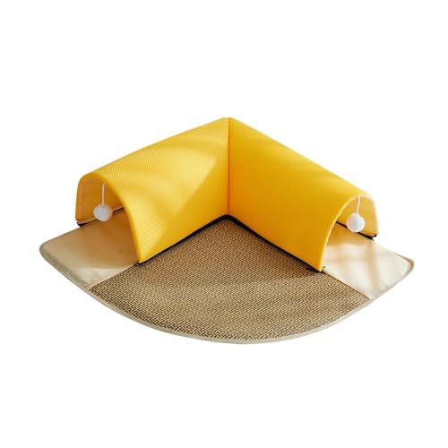 MagiDeal Katzentunnel und Bettspielzeug-Set, Sommer-Katzenhaus, bequem für Kätzchen, Welpen, Kaninchen, Frettchen, mit Ball für Hauskatzen, Spaß beim Spielen, gelb 50cm von MagiDeal