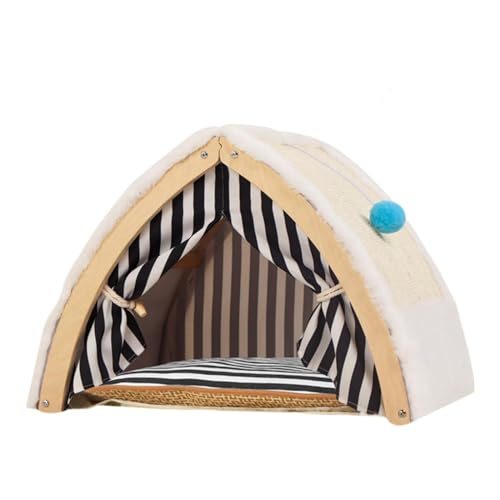 MagiDeal Katzenzelthaus Sisal-Kratzbrett Doppelseitige Matte Schlafbett Unterschlupf Haustier Tipi Katzenzeltbett mit Kissen für den Außenbereich von MagiDeal