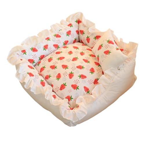 MagiDeal Schlafbett für Haustiere, Haustierkissenbett, gemütliches, selbstwärmendes, waschbares, warmes Haustierkissen, Zwingerbettunterlage für den, Strawberry L von MagiDeal