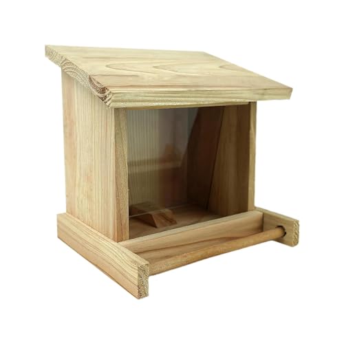 MagiDeal Vogelhäuschen aus Holz, klares Fenster, mit Sitzstange, Vogelfutterbehälter für große und mittelgroße Vögel, Kardinalfinken von MagiDeal