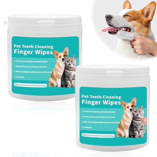Hunde zahnpflege, Fingertücher zur Zahnpflege für Katzen, Haustierzahnpflege Fingerpads für frischen Atem & Mundhygiene, Geprägtes Muster & Nano-Kunststoff-Punkte zum Entfernen von Plaque(100 Stück) von MagiSel