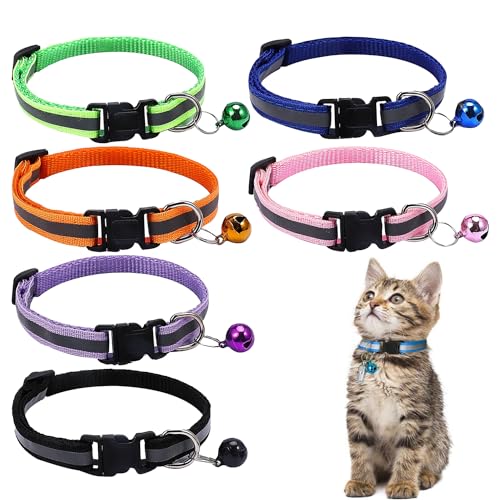 Katzenhalsband, 6 Stück Halsband Katze Katzenhalsbänder Mit Sicherheitsverschluss, Haustierhalsband, Hundehalsband, Katzen Halsbänder Mit Glöckchen Reflektierend Katze Halsband Verstellbar von MagiSel