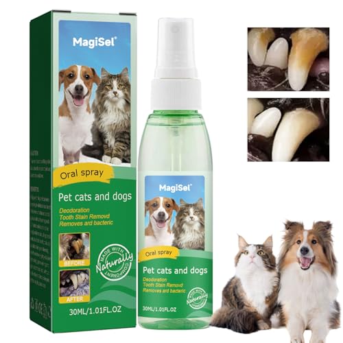 MagiSel Dentalspray für Hunde & Katzen, Effektiv gegen Zahnbelag & Zahnstein, 100% natürlich erfrischend, Hilft bei Mundgeruch, Zahnpﬂege Reinigung ganz ohne Bürste für strahlend weiße Zähne, 30ml von MagiSel