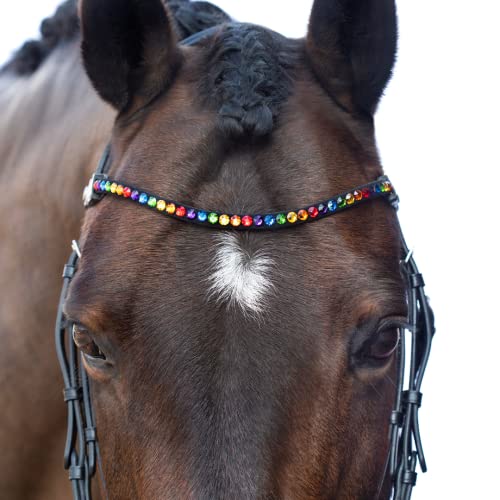 MagicTack Stirnriemen Pferd Größe Warmblut Bling Geschwungen Regenbogen Kristalle von MagicTack