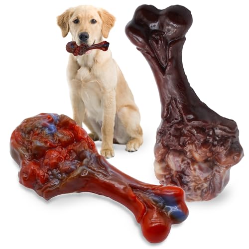 Hunde-Kauspielzeug für aggressive Kauer, 2 Stück, unzerstörbares Hundespielzeug für mittelgroße und große Rassen, robustes Nylon-Beißknochenspielzeug, um sie beschäftigt zu halten, Speck und echter Hunde-Kauspielzeug für aggressive Kauer, 2 Stück, unzerstörbares Hundespielzeug für mittelgroße und große Rassen, robustes Nylon-Beißknochenspielzeug, um sie beschäftigt zu halten, Speck und echter von Magicorange
