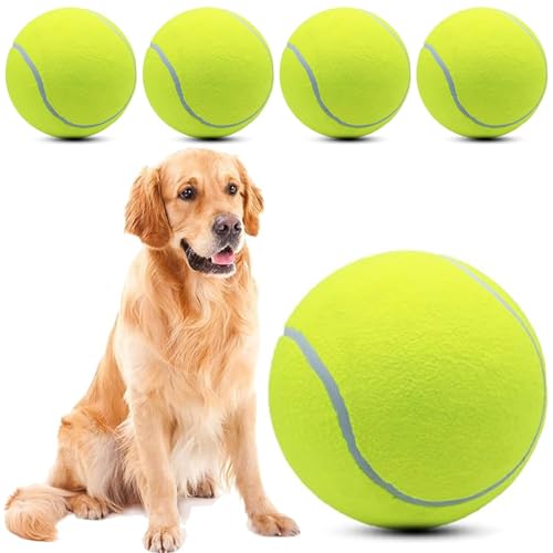 Magicorange 4 Stück 24,1 cm übergroßer Riesen-Tennisball für Hunde, Tennisball, großes Haustier-Kauspielzeug für Outdoor/Indoor-Sport, Hundeball, Geschenk mit Nadel (gelb) von Magicorange