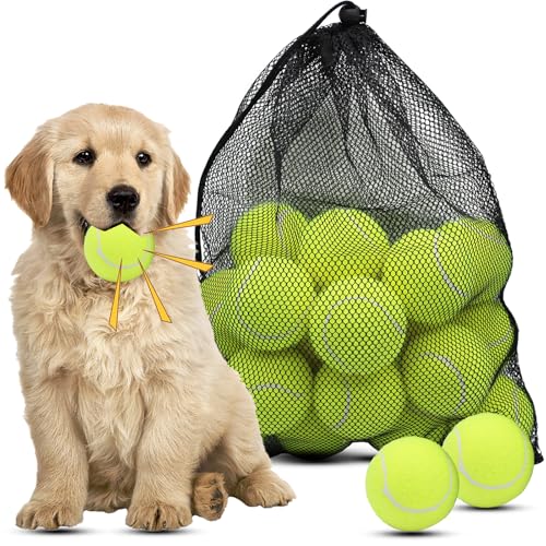 Magicorange Hunde-Tennisbälle, 20 Stück, 6,3 cm, schwimmbare, quietschende Tennisbälle zum Apportieren, Naturkautschuk, quietschende Hundebälle, Training, sicher (gelb, 6,3 cm) von Magicorange