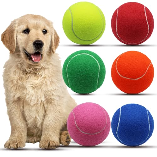 Magicorange Tennisball, Hundespielzeug, 6 Stück, 10,2 cm, Übergröße, riesiger Tennisball, Hunde-Tennisball, großes Haustier-Kauspielzeug für Outdoor- und Indoor-Sportarten (mehrfarbig, 6 Stück) von Magicorange