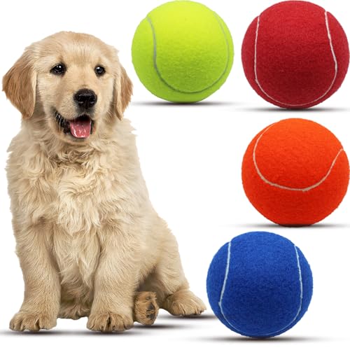 Tennisball, Hundespielzeug, 4 Stück, 10,2 cm, Übergröße, riesiger Tennisball, Hunde-Tennisball, großes Haustier-Kauspielzeug für Outdoor- und Indoor-Sportarten (mehrfarbig, 4 Stück) von Magicorange