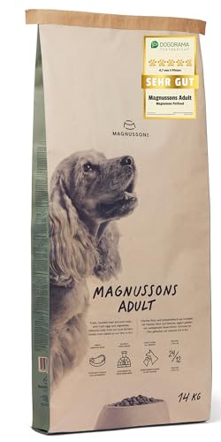 MAGNUSSONs Adult (1 x 14kg) | Hundetrockenfutter für erwachsene Hunde aller Rassen | Alleinfuttermittel | Hoher Anteil an frischem Fleisch | Ofengebacken von MAGNUSSONs