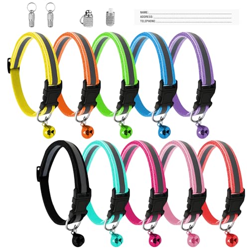 Magrimaxio 10 Stück Katzenhalsband mit Namen, Einstellbar 19-32 cm Halsband Katze Halsbänder, Katzenhalsband mit Sicherheitsverschluss und Glocke, Halsband Katze Personalisiert Reflektierend Magrimaxio 10 Stück Katzenhalsband mit Namen, Einstellbar 19-32 cm Halsband Katze Halsbänder, Katzenhalsband mit Sicherheitsverschluss und Glocke, Halsband Katze Personalisiert Reflektierend von Magrimaxio