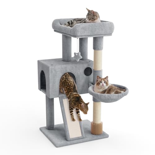 Magshion 91,4 cm Katzenbaum Turm mit Hängematte, Katzenhaus mit Kratzbaum und Rampe, Katzenbaum mit Katzenhaus für Indoor-Kätzchen, Katzenkletterständer mit Plüschball für Spielruhe, Hellgrau Magshion 91,4 cm Katzenbaum Turm mit Hängematte, Katzenhaus mit Kratzbaum und Rampe, Katzenbaum mit Katzenhaus für Indoor-Kätzchen, Katzenkletterständer mit Plüschball für Spielruhe, Hellgrau von Magshion