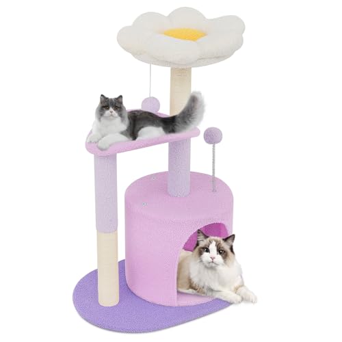 Magshion Flower Cat Tree for Indoor Cats, 83.8 cm Cute Cat Tower with Scratching Post, Condo, Top Flower Perch and Dangling Balls, Compact Cat Stand for Kittens, Purple von Magshion