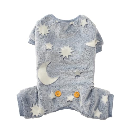 Maigllra Plüsch-Hunde-Pyjama, leuchtet im Dunkeln, 4-beiniger Einteiler für kleine, mittelgroße und große Hunde, Grau, Mond, Größe L von Maigllra
