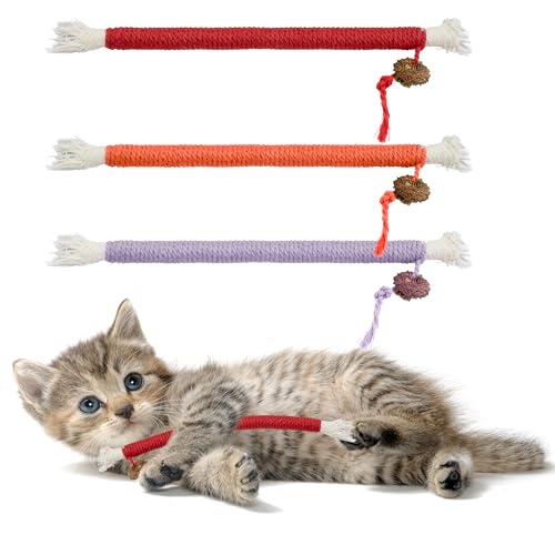 Maiiu Sicheres Katzen-Seil-Spielzeug, Zahnreinigungs-Spielzeug für Katzen, Kauspielzeug für Indoor-Katzen, interaktives Spielzeug für Katzen, Kätzchen, 3 Stück von Maiiu