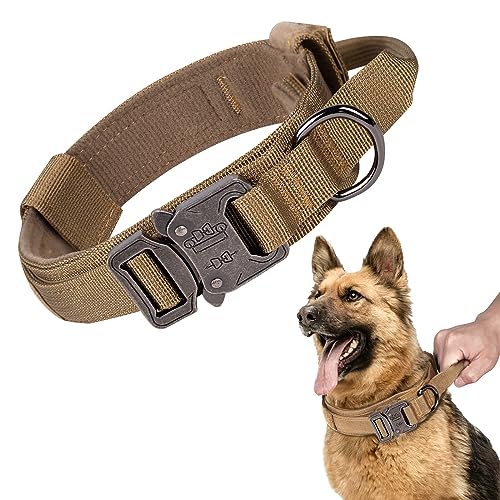 Maiiu Taktisches Hundehalsband, verstellbar, militärisches Training, Nylon, mit Kontrollgriff, robuste Metallschnalle für mittelgroße und große Hunde (XL 50,8–61 cm, braun) von Maiiu