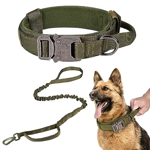 Maiiu Taktisches Hundehalsband, verstellbar, militärisches Training, Nylon, mit Kontrollgriff, robuste Metallschnalle für mittelgroße und große Hunde (XL 50,8–61 cm, grünes Set) von Maiiu