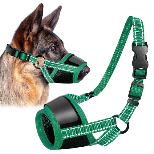 Maiiu Verstellbarer Maulkorb für Hunde, Anti-Bellen, Kauen, weiches Netzgewebe, atmungsaktiv, für kleine, mittelgroße und große Hunde, Hundemaulkorb, der Hunde trinken kann (Grün, XL) von Maiiu
