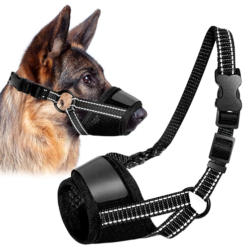 Maiiu Verstellbarer Maulkorb für Hunde, Anti-Bellen, Kauen, weiches Netzgewebe, atmungsaktiv, für kleine, mittelgroße und große Hunde, Hundemaulkorb, der Hunde trinken kann (Schwarz, XL) von Maiiu