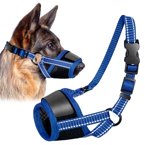 Maiiu Verstellbarer Maulkorb für Hunde, Anti-Bellen, Kauen, weiches Netzgewebe, atmungsaktiver Hundemaulkorb für kleine, mittelgroße und große Hunde, mit dem Hunde trinken können (blau, groß) von Maiiu