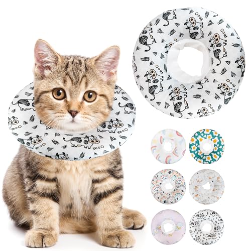 Maiiu Weiches Katzenhalsband, niedliches Katzen-Genesungshalsband, geeignet für kleine, mittelgroße und große Katzen, elisabethanisches Halsband für Katzen nach Operationen (Kuh, klein) von Maiiu