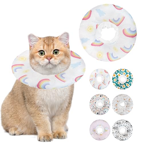 Maiiu Weiches Katzenhalsband, niedliches Katzen-Genesungshalsband, geeignet für kleine, mittelgroße und große Katzen, elisabethanisches Halsband für Katzen nach Operationen (Regenbogen, groß) von Maiiu