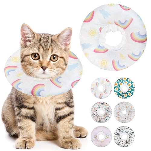 Maiiu Weiches Katzenhalsband, niedliches Katzen-Genesungshalsband, geeignet für kleine, mittelgroße und große Katzen, elisabethanisches Halsband für Katzen nach Operationen (Regenbogen, klein) von Maiiu