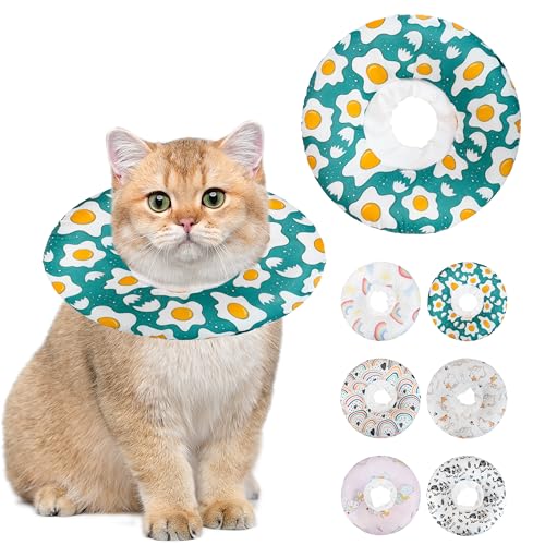 Maiiu Weiches Katzenhalsband, niedliches Katzen-Genesungshalsband, geeignet für kleine, mittelgroße und große Katzen, elisabethanisches Halsband für Katzen nach Operationen (pochiertes Ei, mittel) von Maiiu