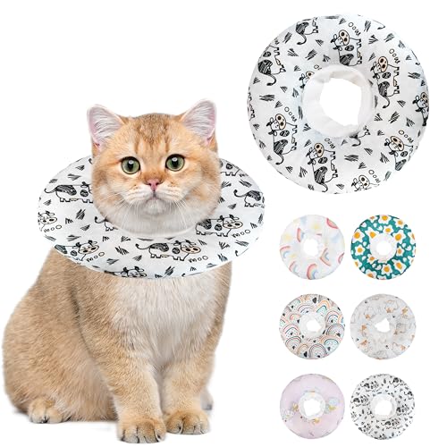 Maiiu Weiches Katzenhalsband, niedliches Katzenhalsband, geeignet für kleine, mittelgroße und große Katzen, elisabethanisches Halsband für Katzen nach Operationen (Kuh, groß) von Maiiu