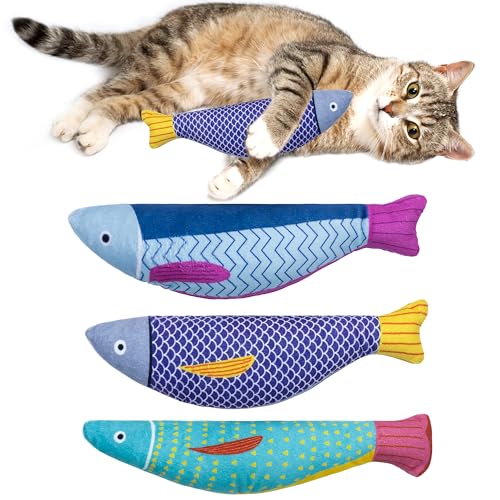 Maiiu Weiches Katzenminze-Spielzeug, Fisch, 3 Stück, Glockenklang, interessantes Indoor-Katzen-Kicker-Spielzeug, langlebiges und hochinteraktives Katzenminze-Spielzeug (Eisfisch) von Maiiu