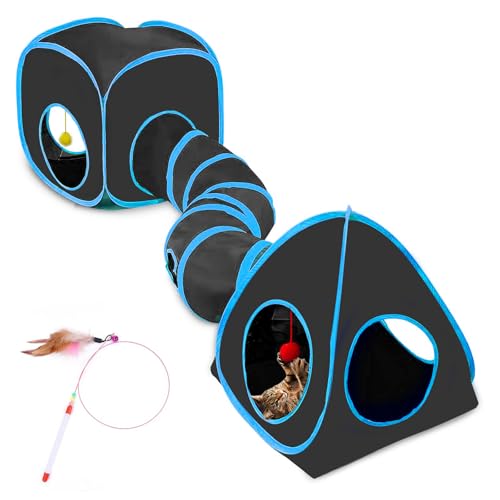 Katzentunnel für Indoor-Katzen, Katzenzelt, Katzenwürfel und Feder-Katzenspielzeug Faltbare Kombination, mit interaktivem Katzenspielzeugball, Katzenspielzeug-Set für Indoor-Katze, Frettchen, Katzentunnel für Indoor-Katzen, Katzenzelt, Katzenwürfel und Feder-Katzenspielzeug Faltbare Kombination, mit interaktivem Katzenspielzeugball, Katzenspielzeug-Set für Indoor-Katze, Frettchen, von Maikolerfeng