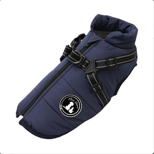 Hundejacke Winterweste Jacken Hundemantel Hundepullover Haustier Skifahren Kostüm Ärmellose Baumwolle Gepolsterte Weste Mit Brustgurt Gurt (Dunkelblau, L) von Maili Deluxe