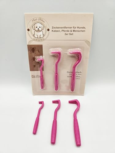 Maili Deluxe 3er Set Zeckenhaken für Hunde, Katze, Pferd & Mensch - Zeckenhebel als bewährter Zeckenentferner zur Zeckenzangen I Alternative zu Zeckenpinzette, Zeckendreher (pink) von Maili Deluxe