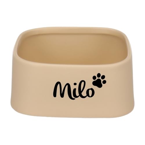 Petslino - Personalisierbarer Futter‑ & Trinknapf „Zara Square Beige“ – Glasiertes Keramik, 900 ml (15 × 15 × 6 cm) – Mit Tiernamen – Spülmaschinenfest – Flamingo von Mainely