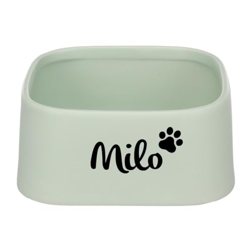 Petslino - Personalisierbarer Futter‑ & Trinknapf „Zara Square Grün“ – Glasiertes Keramik, 900 ml (15 × 15 × 6 cm) – Mit Tiernamen – Spülmaschinenfest – Flamingo von Mainely